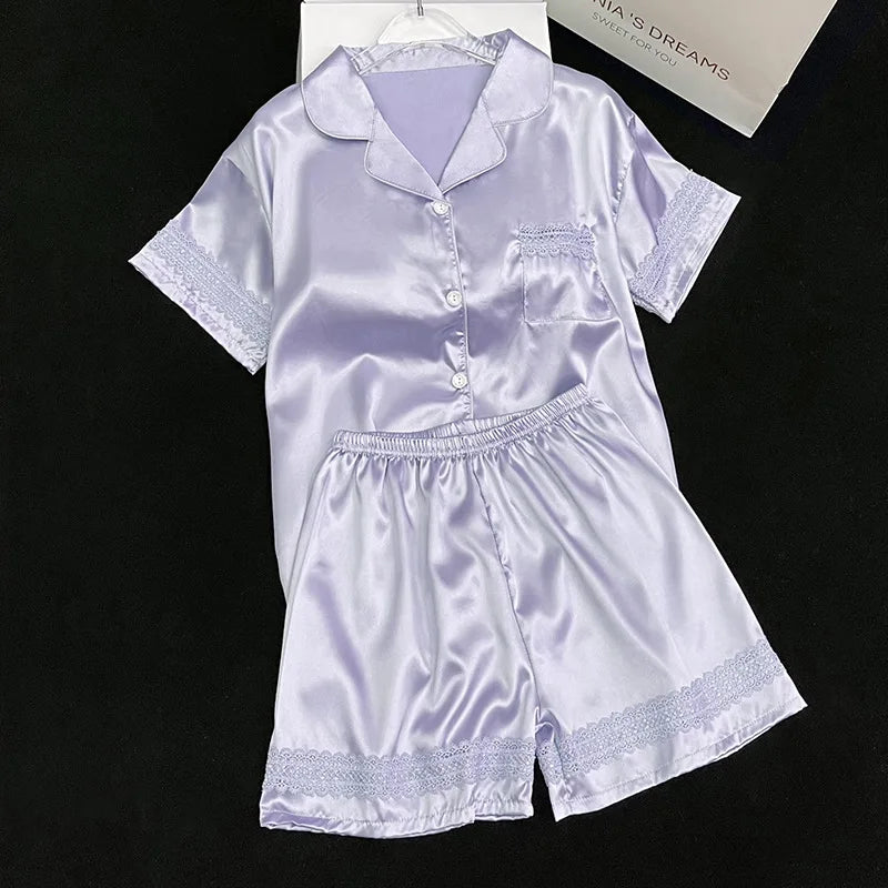 Susan - Seidennachtwäsche-Set mit Kurzärmeligem Oberteil und Shorts für Frauen