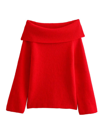 Maibritt - Gestrickter Schulterfreier Pullover mit Schlitzausschnitt für Frauen