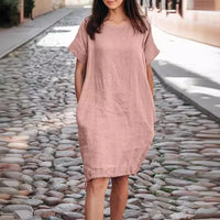 Alissea™-Kleid aus Baumwollleinen mit Weitem Schnitt in Pink