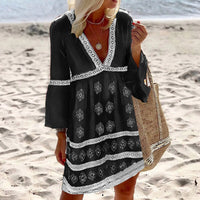 Viviane | Damen Sommerkleid Fledermausärmel Luftig Weit Casual Boho in Schwarz