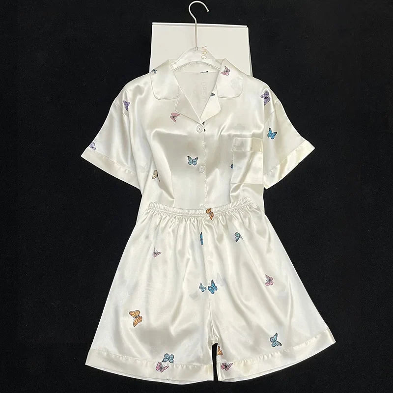 Susan - Seidennachtwäsche-Set mit Kurzärmeligem Oberteil und Shorts für Frauen