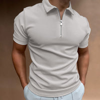 Evan | Zip-Poloshirt mit moderner Linie in Grau
