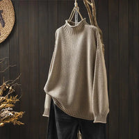 Barbara | Damen Oversized Hohem Kragen Pullover in Khaki