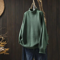 Barbara | Damen Oversized Hohem Kragen Pullover in Grün