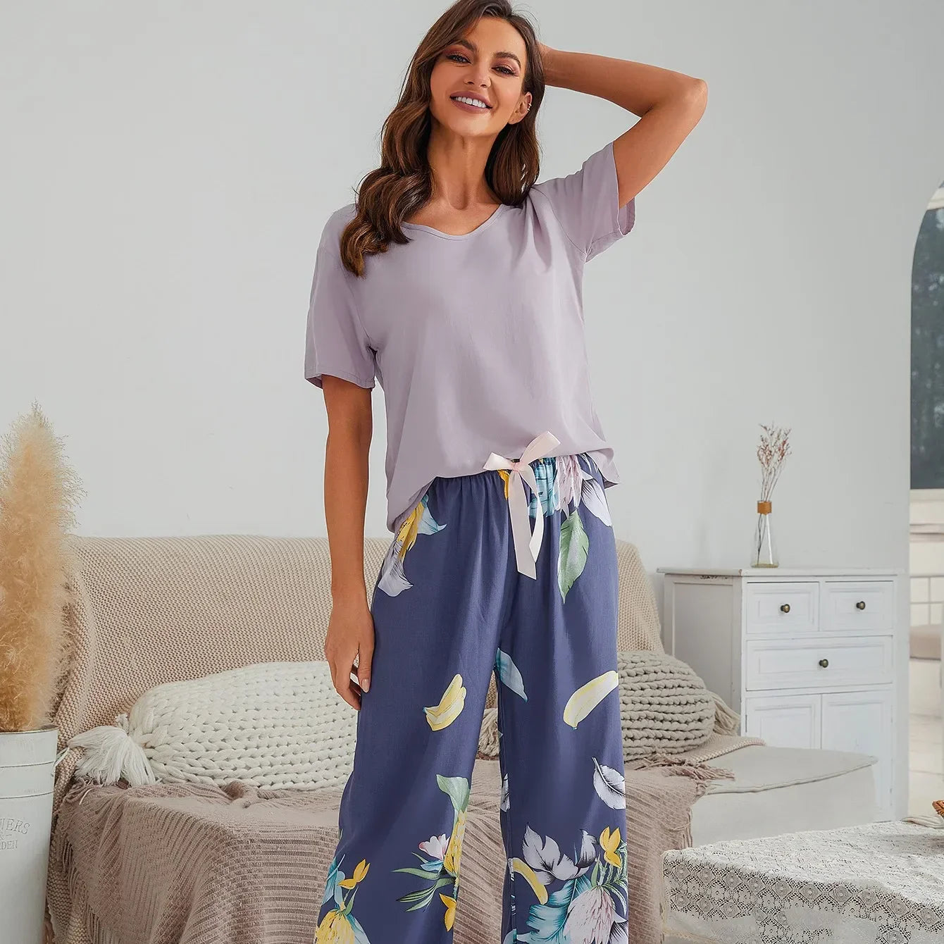 Embe- Sommer Lounge-Set mit Kurzem Oberteil und Langer Hose für Damen