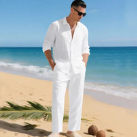 Luca™ Baumwoll-Leinen-Set mit Button-Down-Hemd in Weiß