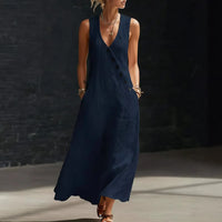 Antonella™ Midikleid mit Eleganten Knöpfen und V-Ausschnitt in Dunkelblau