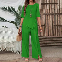 Celinor™ Set Mit Fließender Bluse und Marlenehose in Grün