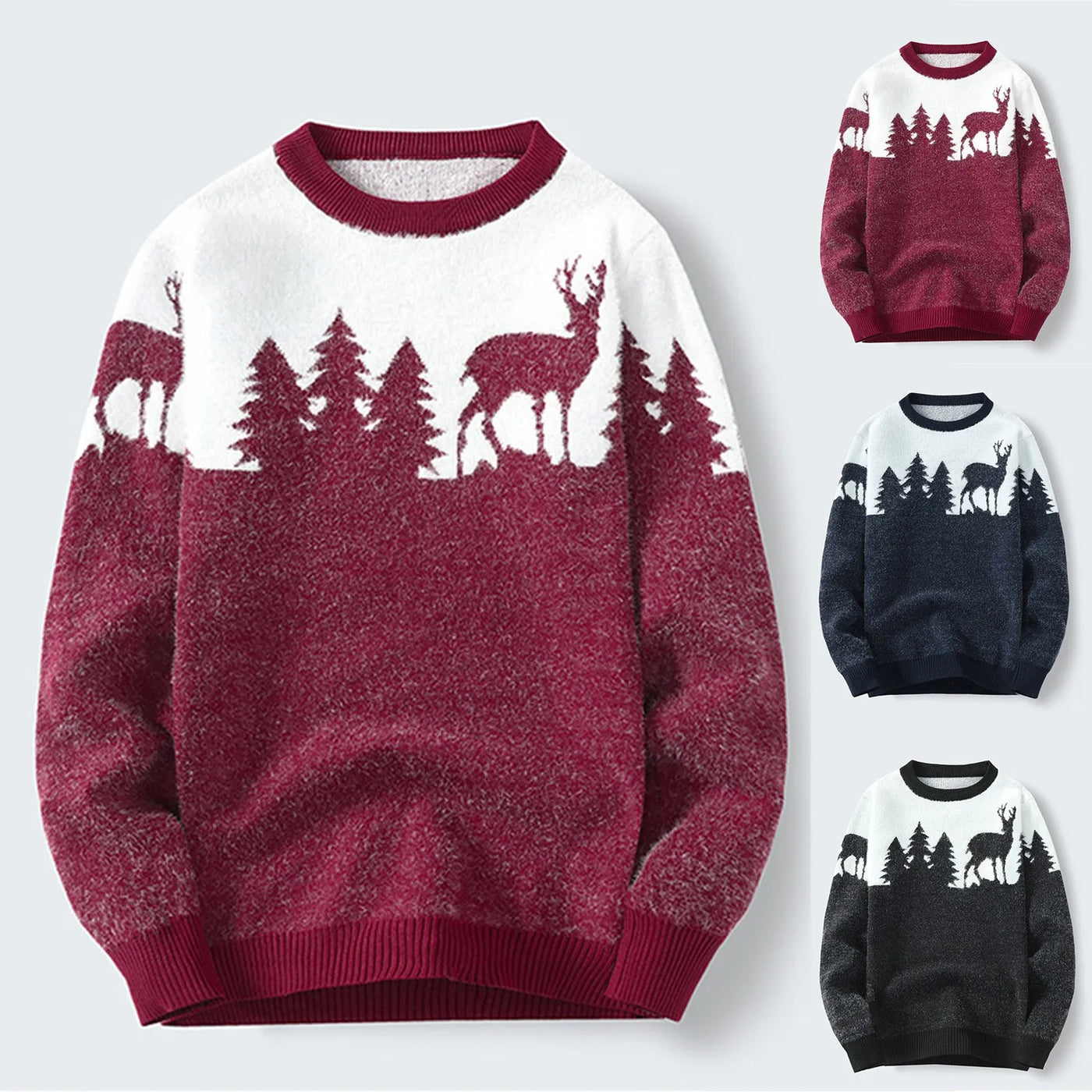 Simon - Strickpullover mit Rundhalsausschnitt und Weihnachts-Elch-Print für Männer