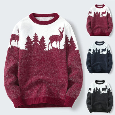 Simon - Strickpullover mit Rundhalsausschnitt und Weihnachts-Elch-Print für Männer
