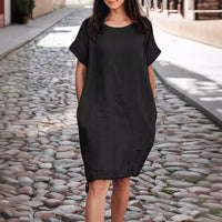 Alissea™-Kleid aus Baumwollleinen mit Weitem Schnitt in Schwarz