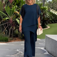 Giorgia™ Set – Bluse mit Lagen-Überwurf und minimalistischer Hose in Blau