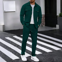Erik™ Premium-Set aus strukturierter Strickware mit Button-down-Hemd in Grün