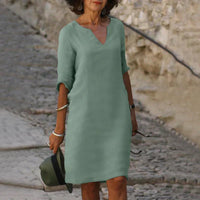 V-Ausschnitt Kleid für Frauen | Midi in Grau