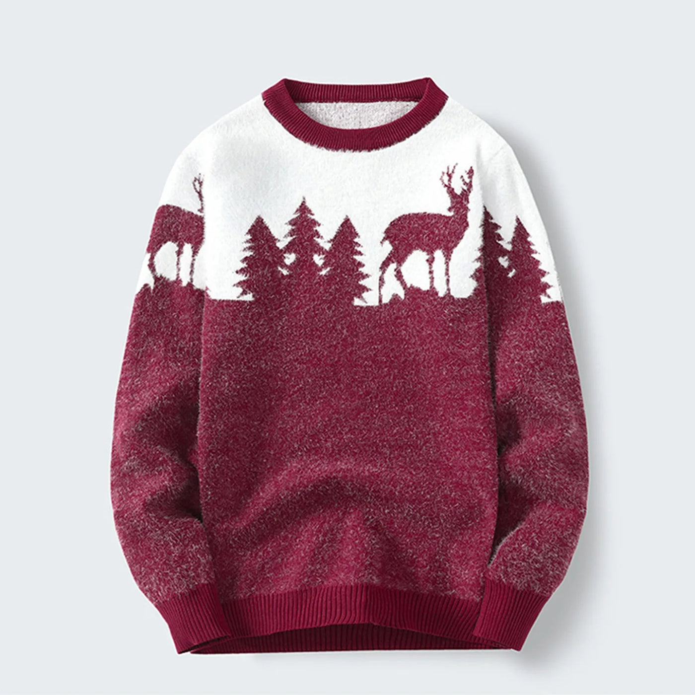 Simon - Strickpullover mit Rundhalsausschnitt und Weihnachts-Elch-Print für Männer