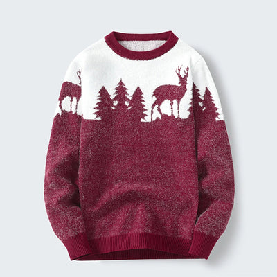 Simon - Strickpullover mit Rundhalsausschnitt und Weihnachts-Elch-Print für Männer