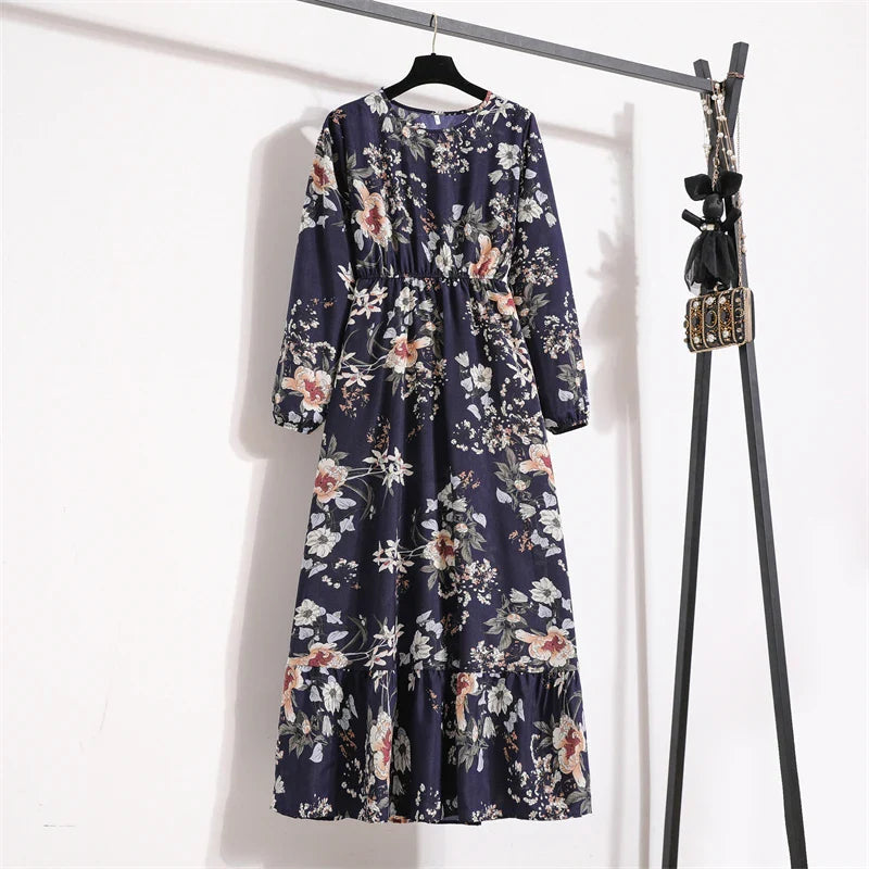 Frieda | Maxikleid Langarm Floral für Damen