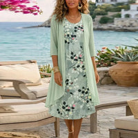 Lorenza™ Set Mit Geblümtem Kleid Und Leichter Strickjacke in Grün