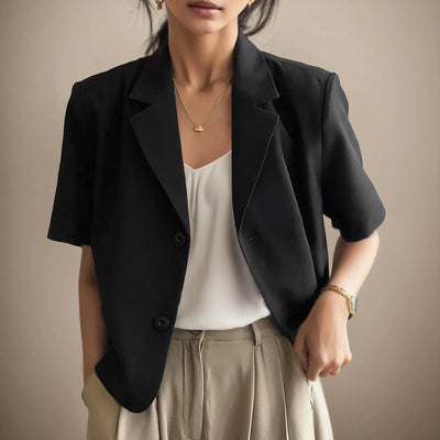Alona - Blazer Jacke mit Kurzen Ärmeln und Zwei Knöpfen für Frauen