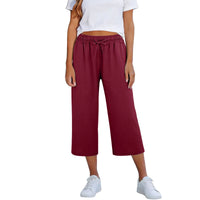 Lisia™ Pantacourt-Hose Aus Baumwoll-Leinen Mit Elastischem Bund Und Verstellbarem Kordelzug in Bordeauxrot
