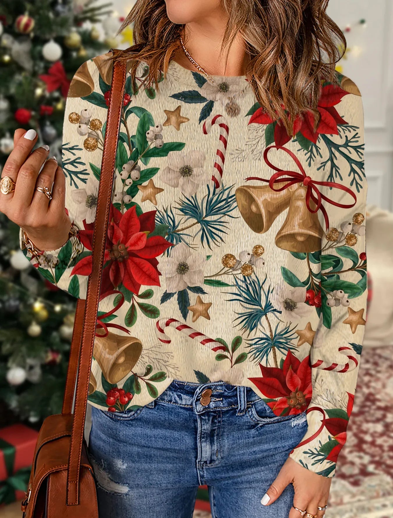 Eleanora- Weihnachtspullover mit Rundhalsausschnitt