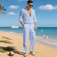 Malibu-Set™ aus Baumwoll-Leinen mit Raffiniertem Design in Blau