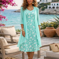 Lorenza™ Set Mit Geblümtem Kleid Und Leichter Strickjacke in Blau