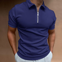 Evan | Zip-Poloshirt mit moderner Linie in Dunkelblau