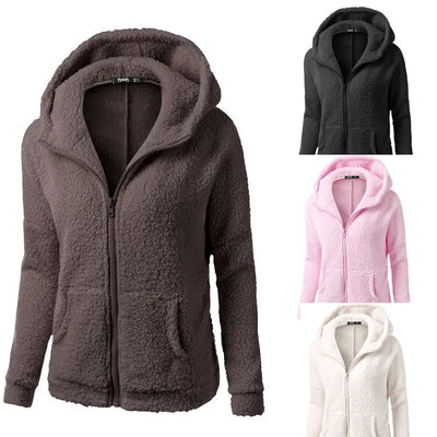 Eleganter Warmer Kapuzenpullover aus Teddy-Fleece mit Reissverschluss für Damen | Ideal für den Winter