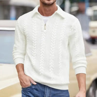 Carlisle™-Pullover aus Hochwertigem Zopfmuster-Strick mit Polokragen und Metallreißverschluss in Weiß