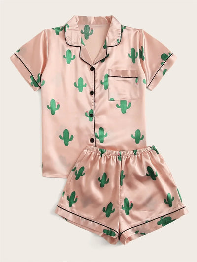 Roswitha - Seidensatin-Pyjamaset mit Kurzärmeligem Oberteil und Kurzhose für Frauen