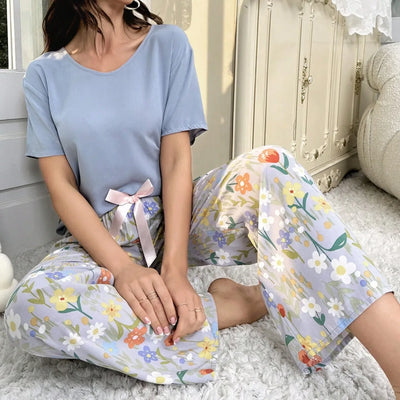 Embe- Sommer Lounge-Set mit Kurzem Oberteil und Langer Hose für Damen