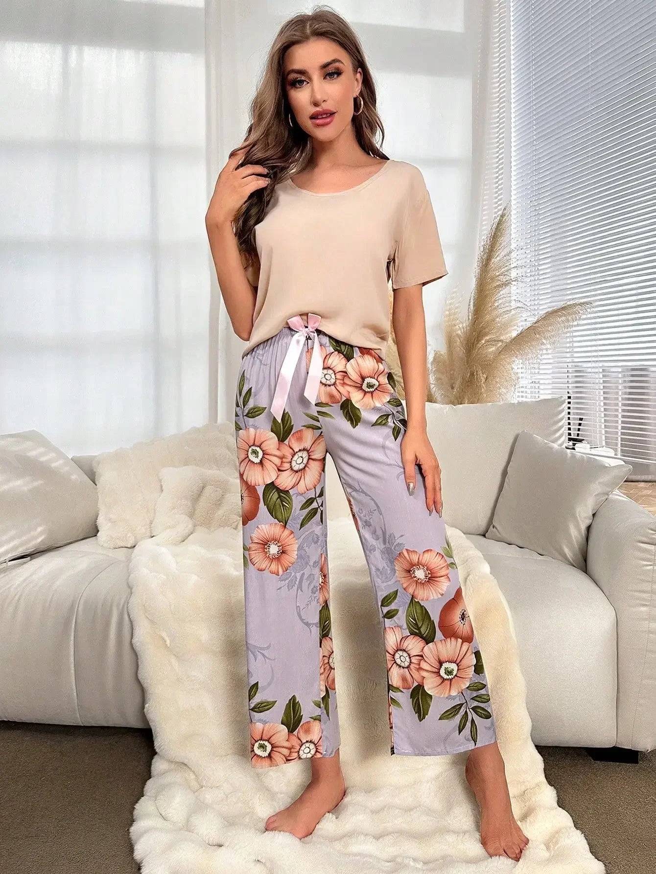 Embe- Sommer Lounge-Set mit Kurzem Oberteil und Langer Hose für Damen