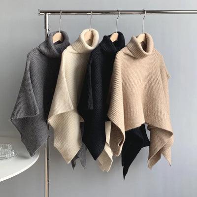 Elina - Unregelmäßiger Vintage Strickpulli mit Rollkragen für Frauen
