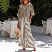 Callenne™-Set aus Baumwoll-Leinen mit Elegantem Kontrast in Khaki