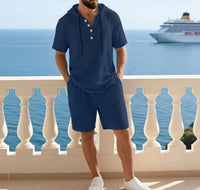 Portofino Coast™ Set Aus Baumwoll-Leinen Mit Moderner Kapuzenshirt in Dunkelblau