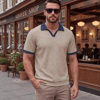 Windsor™ Polo Aus Strukturierter Strickware Mit Kontrastkragen in Khaki