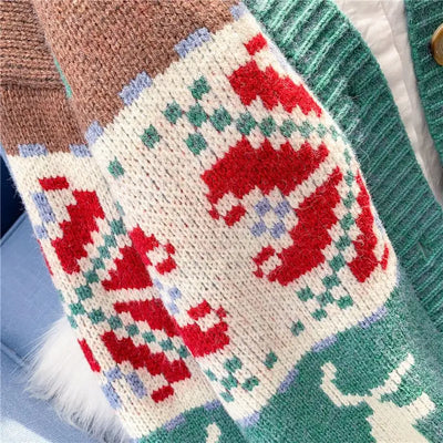 Larissa - Warme Strickjacke mit Knopfverschluss und Weihnachtsaufdruck für Frauen