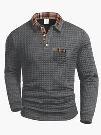 Herren-Polo mit langen Ärmeln im Casual-Stil mit kariertem Kragen, ideal für einen modernen und eleganten Look in Grau