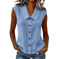Celinea™ Baumwoll-Leinen-Bluse Mit Elegantem Kragen Und Vorderen Knöpfen in Blau