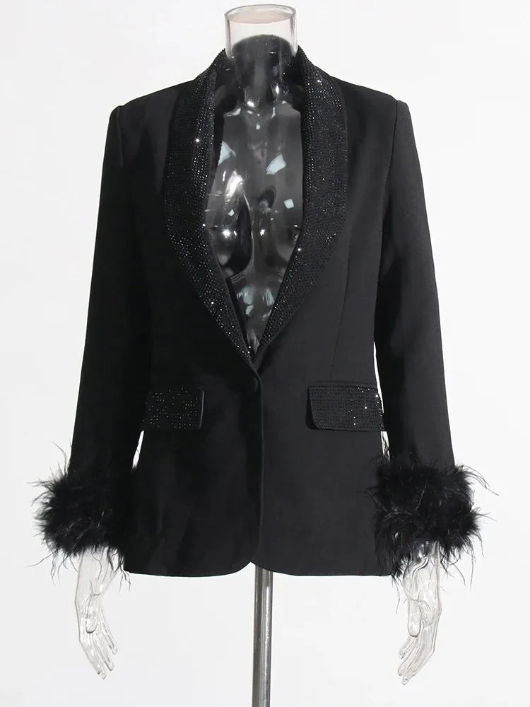 Nissa- Langarm Patchwork Blazer mit Rauten-Muster