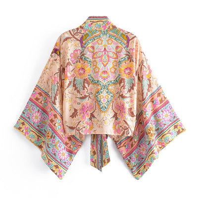 Fudus | Boho Blumen Print Kurzer Kimono
