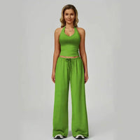 Lunary™ Set Mit Minimalistischem Top und Fließender Pantalonhose in Grün