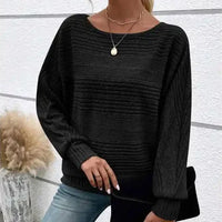 Mirevna™ Strickpullover Mit Strukturierter Optik und Femininem Ausschnitt in Schwarz