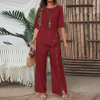 Celinor™ Set Mit Fließender Bluse und Marlenehose in Bordeauxrot