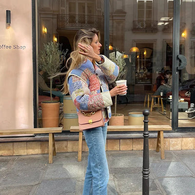 Harpij | Gewatteertes Patchwork-Jacke mit Blumen- und Gingham-Prints