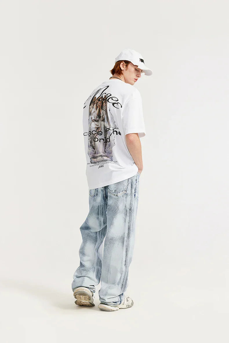 Gefärbte gewaschene Jeans mit weitem Bein für Herren