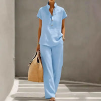 Marelisse™ Set aus leichtem und atmungsaktivem Stoff mit lockerer Bluse und weiter Hose in Himmelblau
