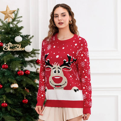 Rudi - Strickpullover mit Rundhalsausschnitt und weihnachtlichem Rentier-Print für Männer und Frauen