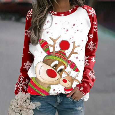 Romina - Warmer Pullover mit Rundhalsausschnitt und 3D Gedrucktem Weihnachts-Rentier für Frauen